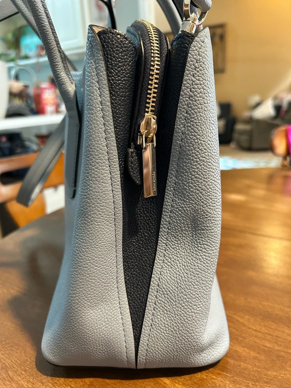 kate spade Two-Tone Black and Light Gray Pebble Leather Tote